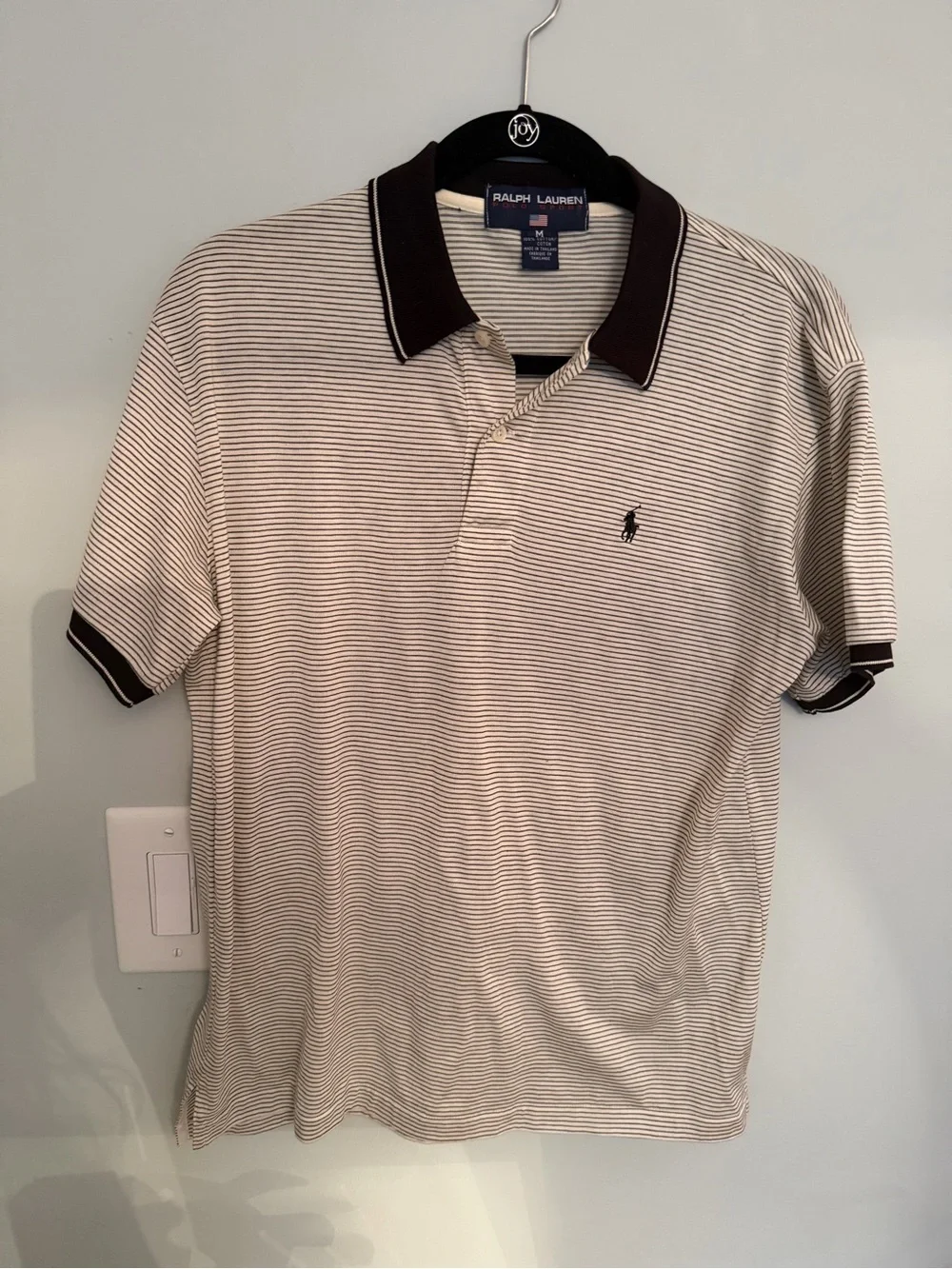 Ralph Lauren Men’s Striped Polo Shirt - Cream with Black Trim M